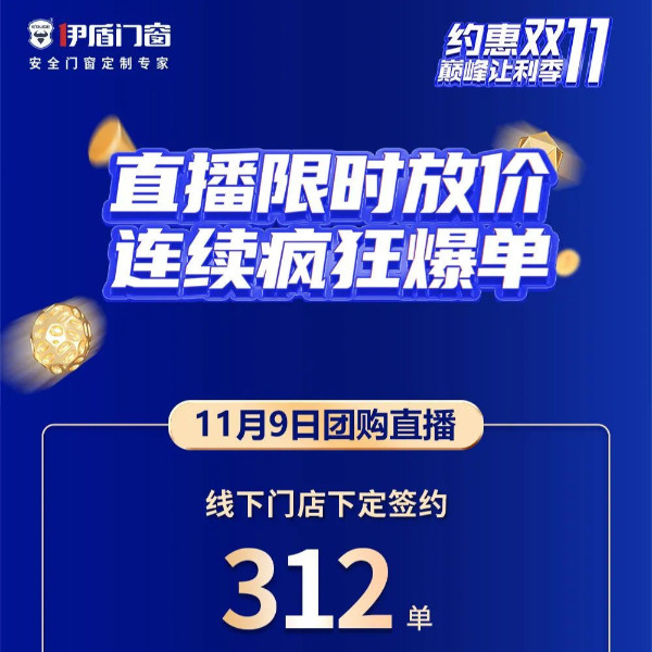 限時(shí)放價(jià)，豪禮相送，瘋狂爆單！伊盾門窗雙十一直播圓滿收官！
